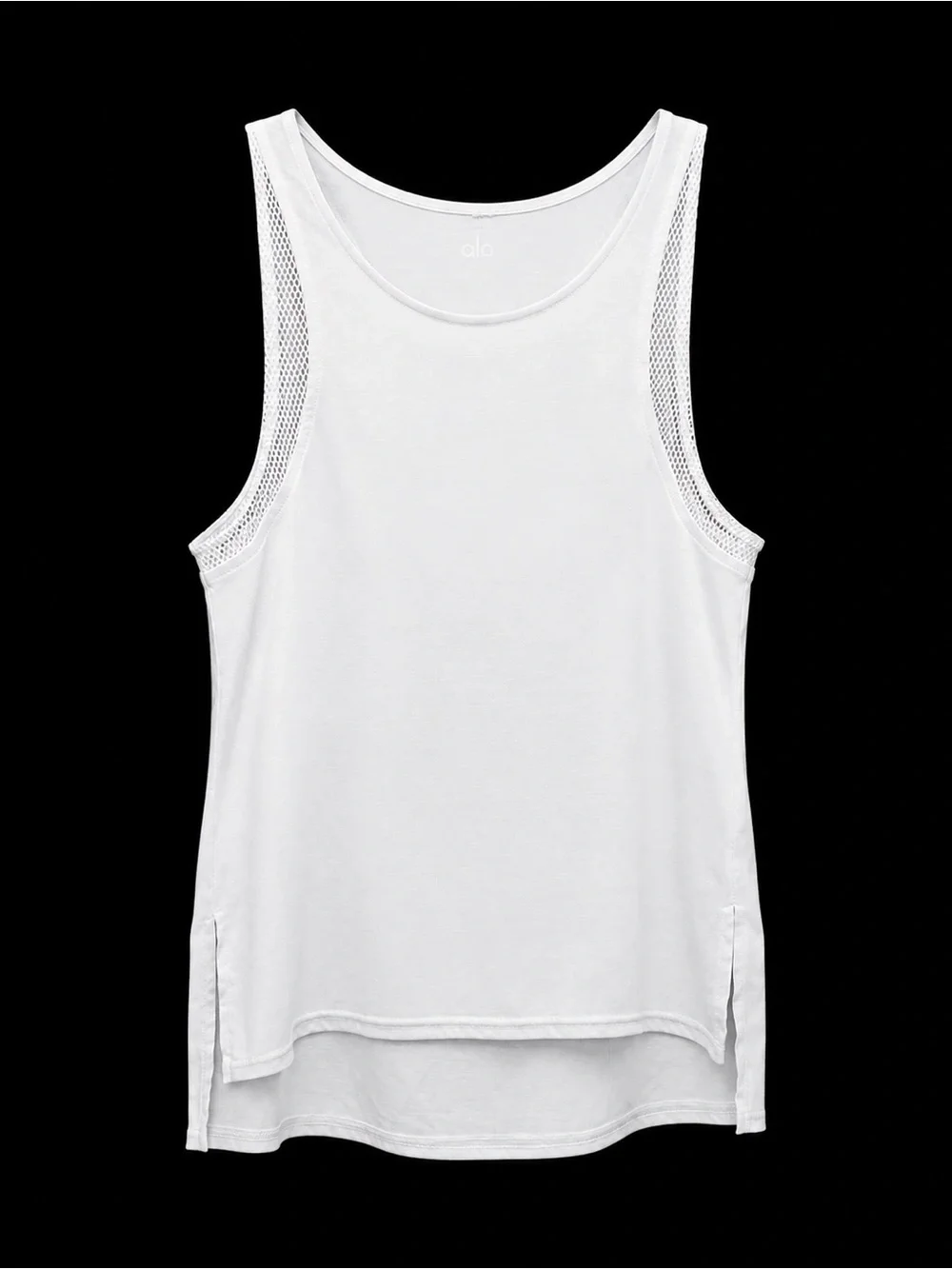 ALO Yoga Ella Mesh Racerback High-Low Tank Top White Size Medium
